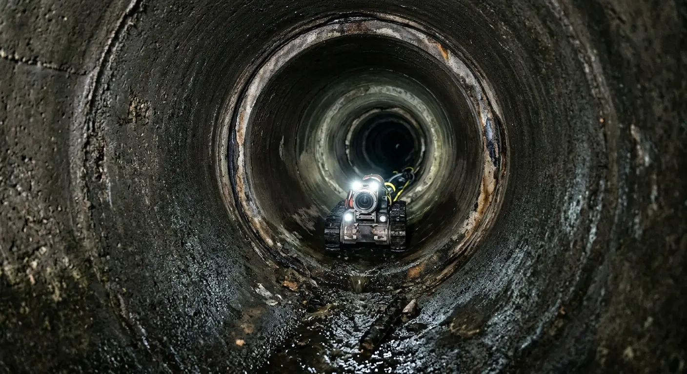 Robotic sewer camera inspecting pipe interior for Drain Snake Service in Grandview